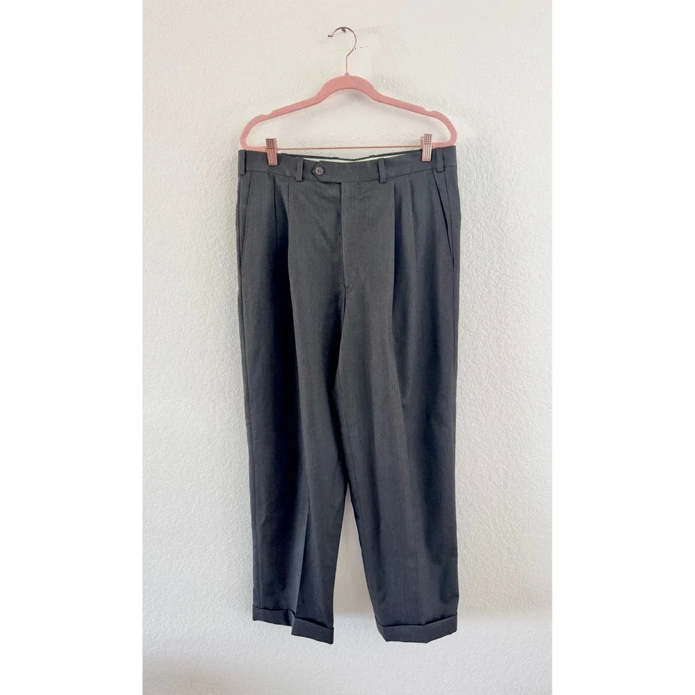 Vintage Nordstrom Trousers 100% Pure Virgin Wool Gray Pleated Made in USA 33x26
